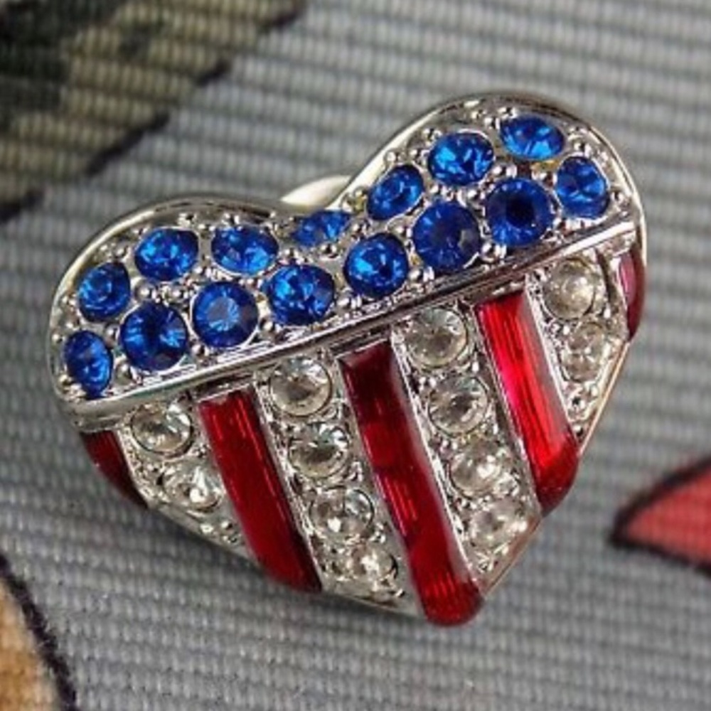 Authentic Swarovski Vintage Heart Stars and Stripes Patriot Flag Pin